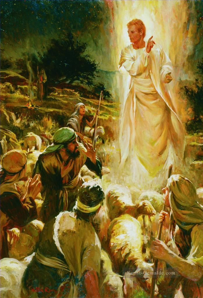 Den Hirten von Bethlehem ein Engel erscheint ein katholischer Christ Ölgemälde
